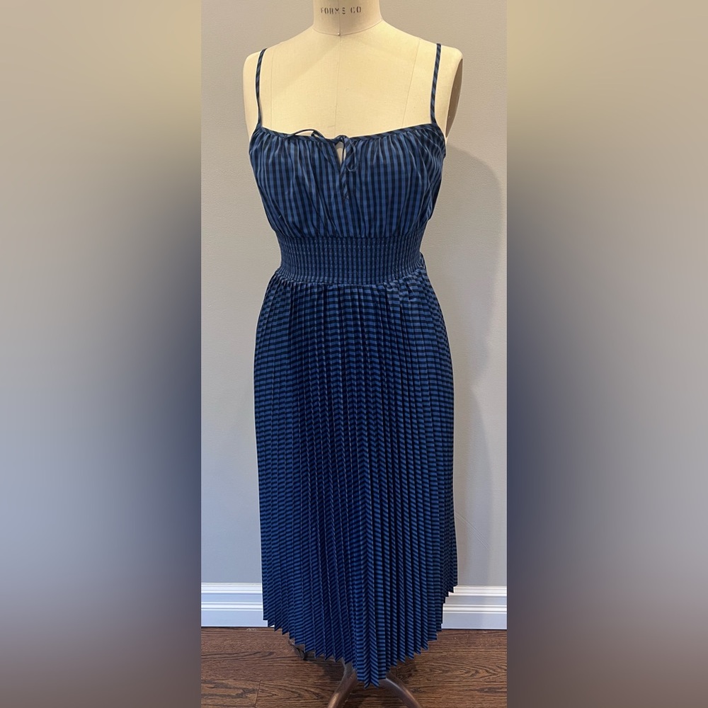 J. Crew Blue Ruched Pleated Midi Sundress